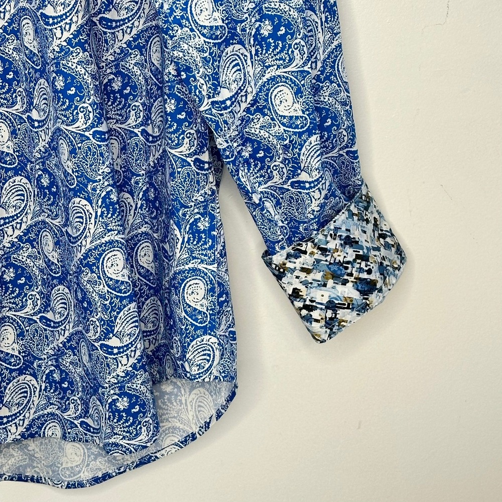 Robert Graham Mens Blue White Paisley Button Down Shirt Classic Fit XL Cotton - Picture 2 of 12